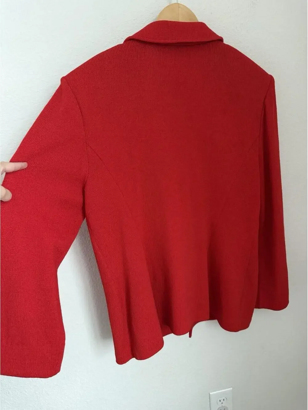 St John Collection Red Santana Knit Wool Blend‎ Gold Button Blazer Size 14 Vntg